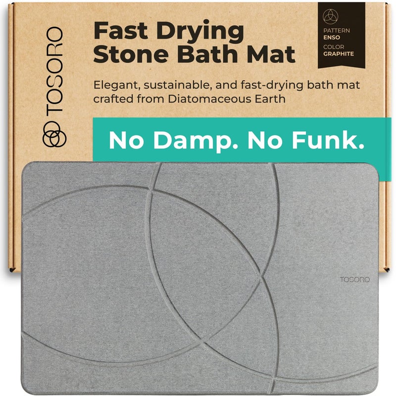TOSORO - Stone Bath Mat Diatomaceous Earth Shower Mat Non-Slip Super Absorbent Diatomite Stone Bath Mats for Bathroom Floor Quick Drying Natural Easy to Clean (23.5 x 15) - Graphite - Image 1
