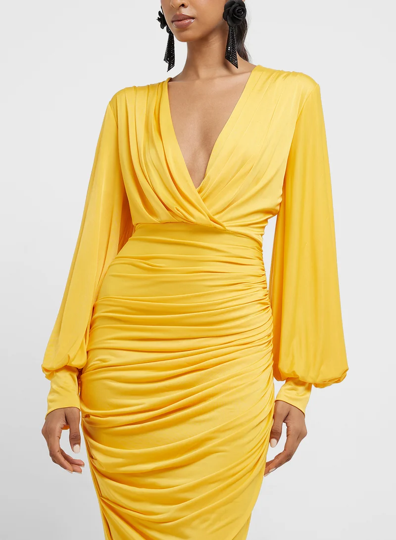Virgos Lounge Ruched Yellow Gown Dress