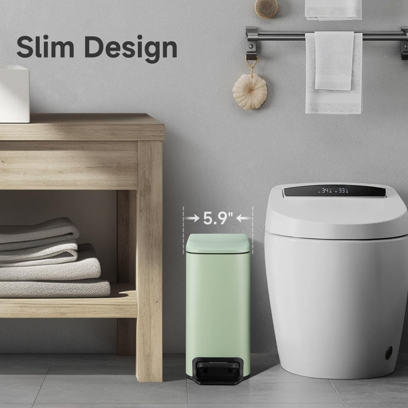 TIPGO Slim Bathroom Trash Can with Lid Soft Close, 6 Liter / 1.6 Gallon Stainless Steel Garbage Can with Removable Inner Bucket, Step Pedal, Small Trash Cans for Bedroom, Office, Kitchen (Green) - Image 2