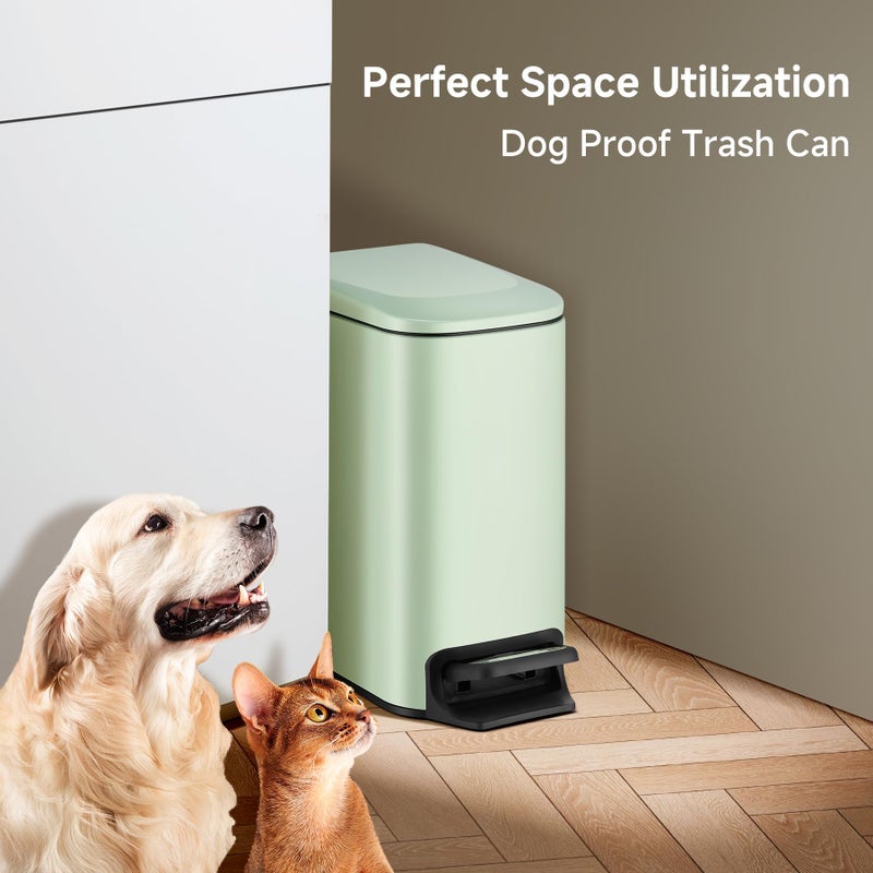 TIPGO Slim Bathroom Trash Can with Lid Soft Close, 6 Liter / 1.6 Gallon Stainless Steel Garbage Can with Removable Inner Bucket, Step Pedal, Small Trash Cans for Bedroom, Office, Kitchen (Green) - Image 5