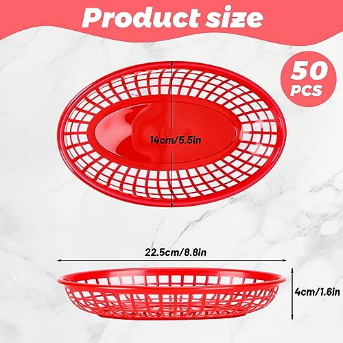 GothaBach 50 Pack Plastic Fast Food Baskets - Bread Fry Baskets Serving Tray for Hot Dogs, Chicken, Burgers, Sandwiches, Fries (Red) - Image 2