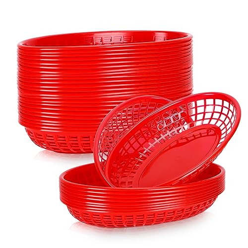 GothaBach 50 Pack Plastic Fast Food Baskets - Bread Fry Baskets Serving Tray for Hot Dogs, Chicken, Burgers, Sandwiches, Fries (Red) - Image 1