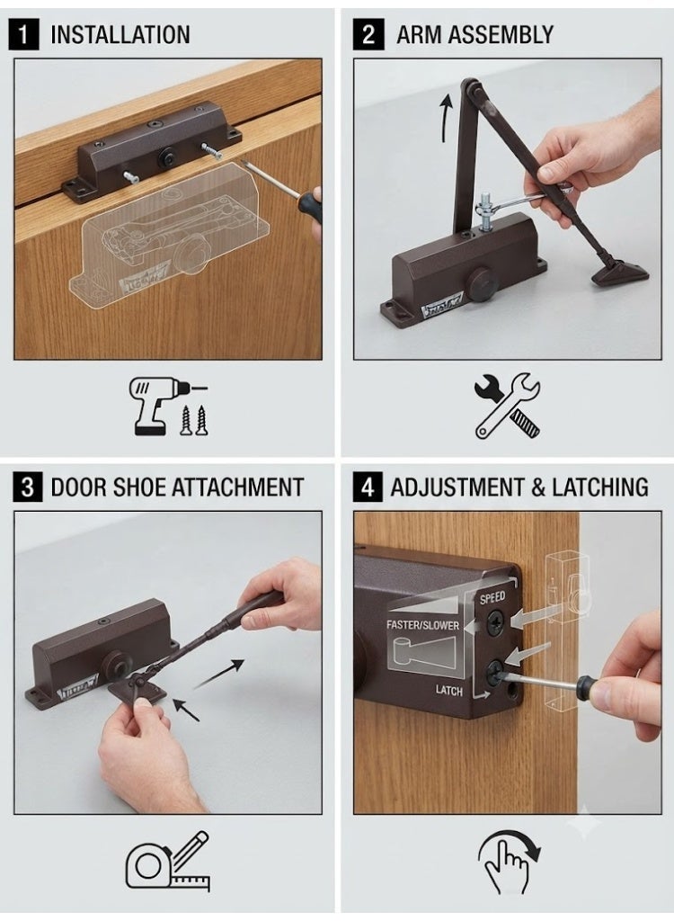 Robustline Automatic Adjustable Grade 3 Spring Hydraulic Door Closer Heavy Duty Auto Closer for Residential and Commercial Doors Black 1303-B (BROWN) - Image 2