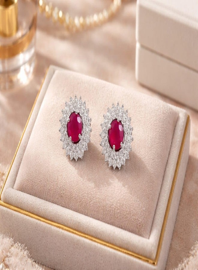 أقراط مرصعة بحجر الياقوت الأحمر الأحمر المطلي بالبلاتين للنساء والفتيات، مرصعة بالزركونيا المكعبة والكريستال واللؤلؤ، مصنوعة من الفولاذ المقاوم للصدأ والنحاس. تتضمن المجموعة أقراطًا مرصعة بالبلاتين، وأقراطًا بمشبك، وأقراطًا دائرية. مثالية للمناسبات غير الرسمية، والعمل، والحفلات، أو المناسبات الخاصة. - Image 2