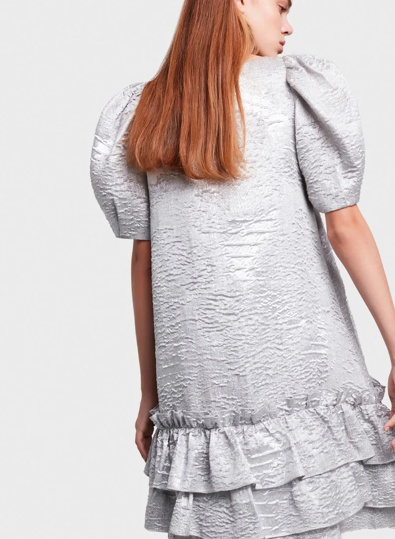 Machka Jacquard Puff Sleeve Dress