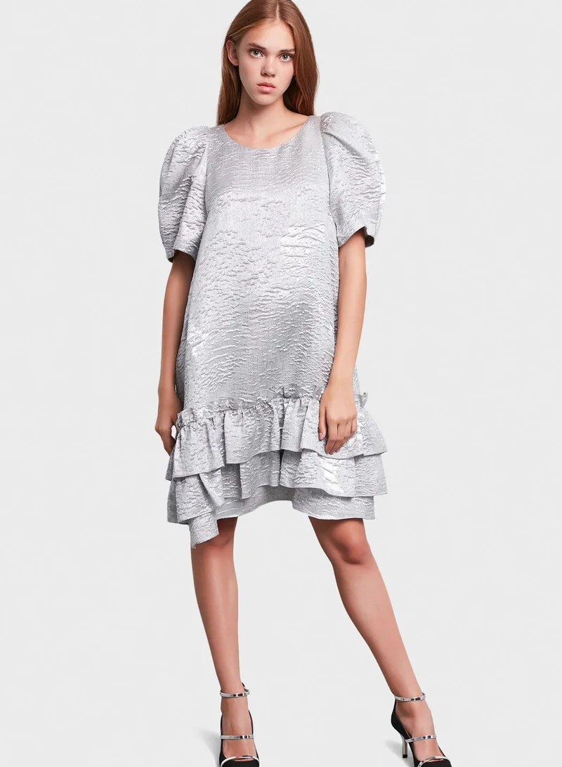 Machka Jacquard Puff Sleeve Dress