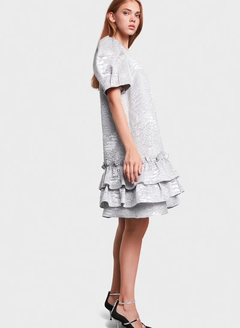Machka Jacquard Puff Sleeve Dress