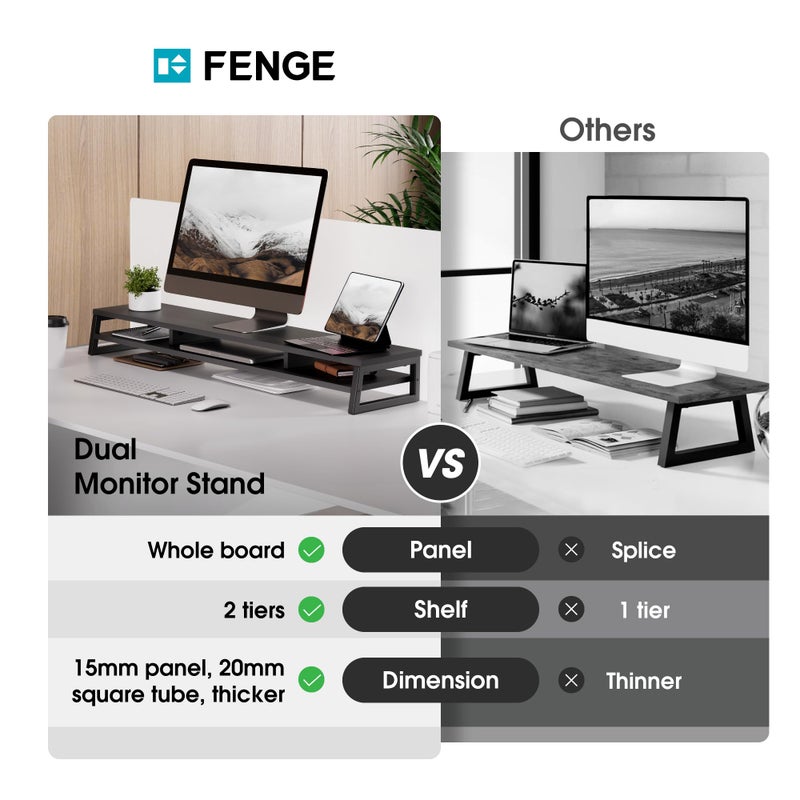 Fenge Dual Monitor Stand for Desk, 42.5in Large Monitor Riser for 2 Monitors, 2 Tier Computer Office Desk Top Shelf, Desktop Storage Stand for Laptop, PC, Computer, Printer - Image 5