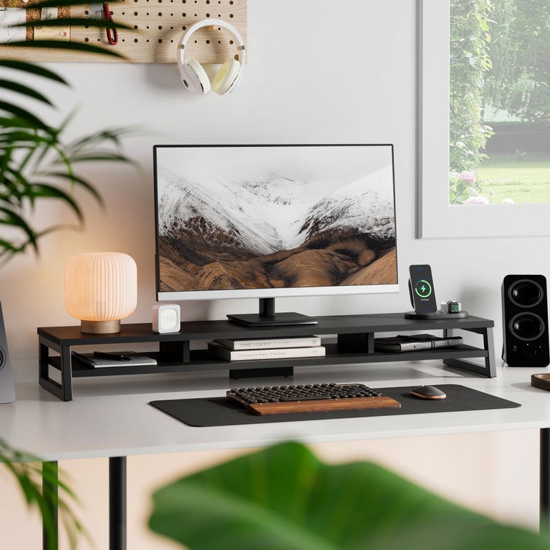 Fenge Dual Monitor Stand for Desk, 42.5in Large Monitor Riser for 2 Monitors, 2 Tier Computer Office Desk Top Shelf, Desktop Storage Stand for Laptop, PC, Computer, Printer - Image 2