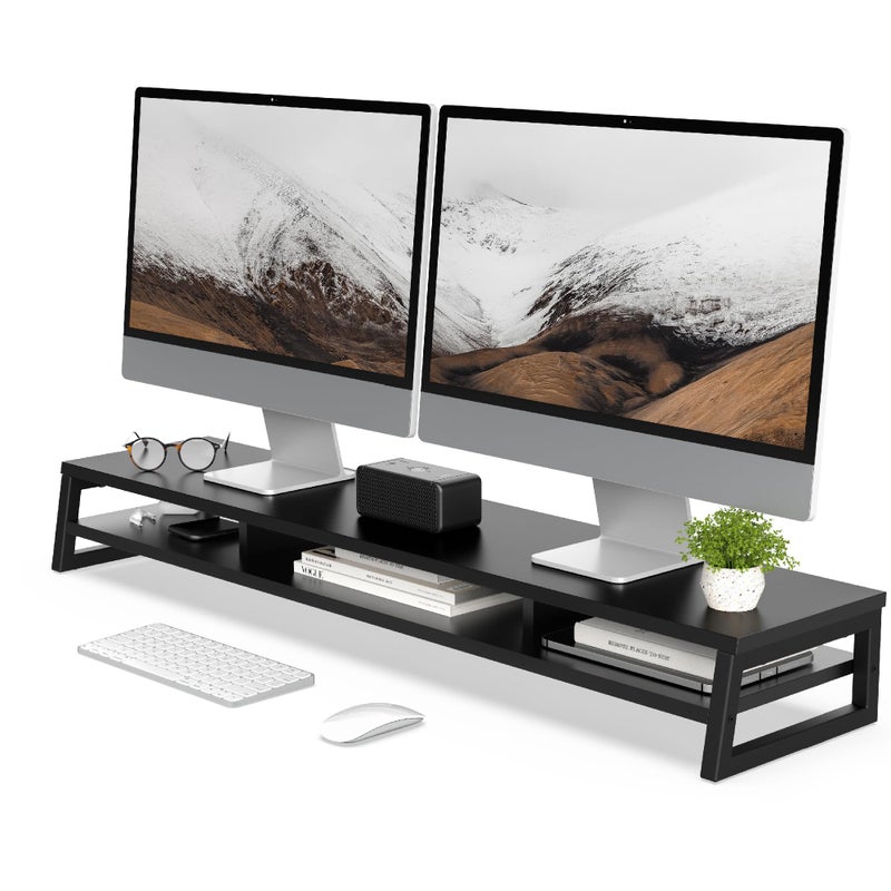 Fenge Dual Monitor Stand for Desk, 42.5in Large Monitor Riser for 2 Monitors, 2 Tier Computer Office Desk Top Shelf, Desktop Storage Stand for Laptop, PC, Computer, Printer - Image 1