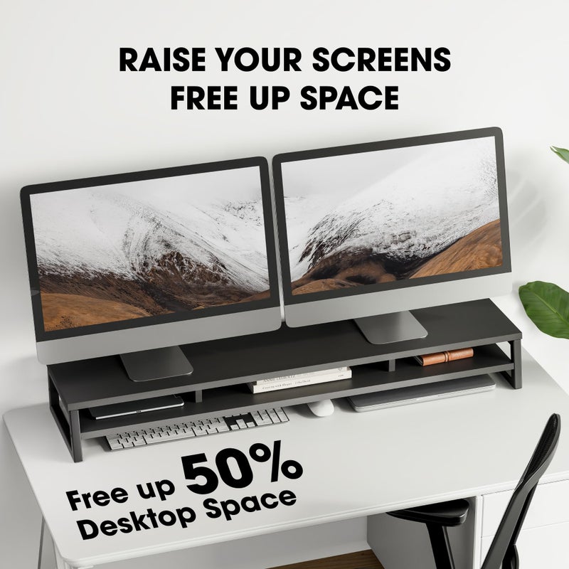 Fenge Dual Monitor Stand for Desk, 42.5in Large Monitor Riser for 2 Monitors, 2 Tier Computer Office Desk Top Shelf, Desktop Storage Stand for Laptop, PC, Computer, Printer - Image 4