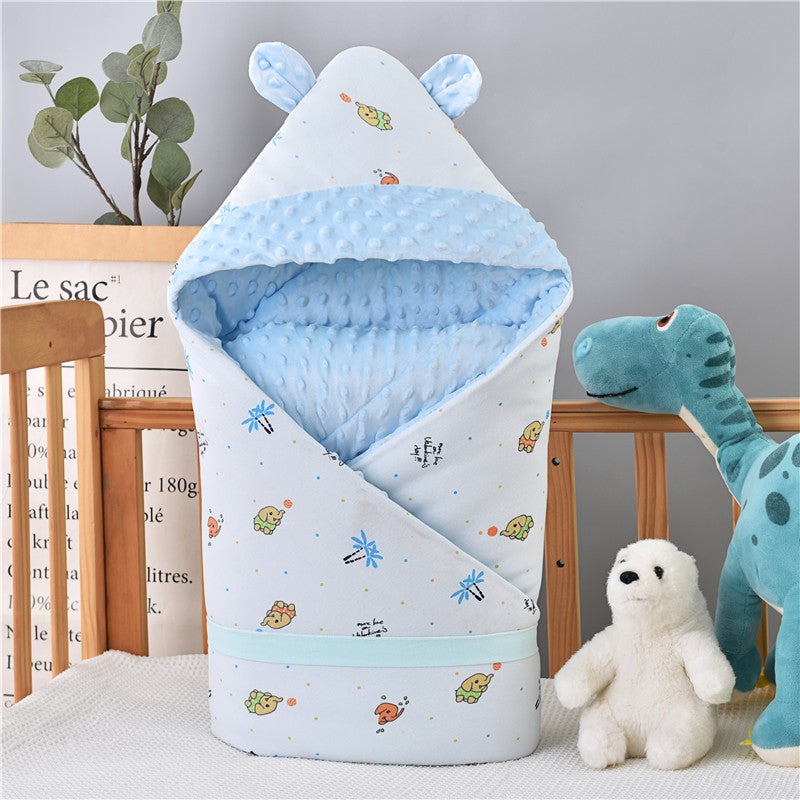 Newborn Baby Spring and Autumn Plus Thin Cotton Cushion Quilt for Newborn Children Autumn and Winter Thickened Pacifying Bean Velvet Bag Quilt Blanket Little Elephant Blue Beanie Velvet