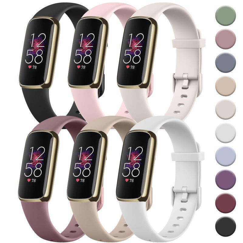 Tobfit 6 PACK Sport Bands Compatible with Fitbit Luxe Bands for Women Men, Soft Silicone Waterproof Straps Replacement Wristbands Compatible for Fitbit Luxe Watch Band,Small, Black/Light - Image 1