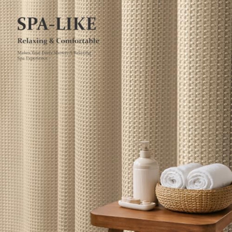 baihuoStall Waffle Shower Curtain 256 GSM Heavy Fabric 36x72/Khaki - Image 3
