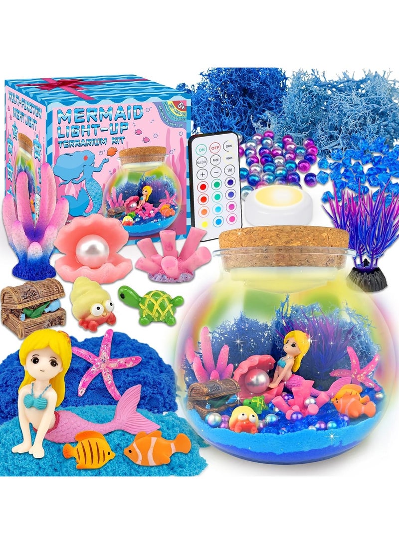 Mermaid Terrarium Craft Kit for Kids - LED Night Light Up & Remote Mermaid Birthday Gifts Toys for Girls Age 5 6 7 8 9 10 11 12 Year Old - Image 1