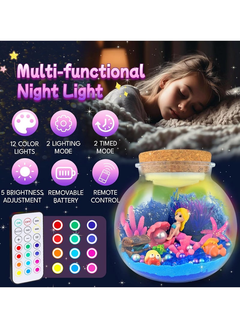 Mermaid Terrarium Craft Kit for Kids - LED Night Light Up & Remote Mermaid Birthday Gifts Toys for Girls Age 5 6 7 8 9 10 11 12 Year Old - Image 3
