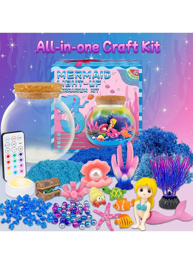 Mermaid Terrarium Craft Kit for Kids - LED Night Light Up & Remote Mermaid Birthday Gifts Toys for Girls Age 5 6 7 8 9 10 11 12 Year Old - Image 4