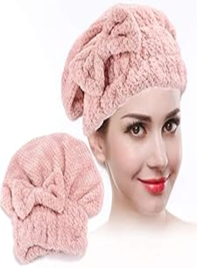 Quick Drying Hair Cap, Microfiber Turban Towel Quick Drying Sauna Towels Hair Dryer Hair Head Towel, Thickening Hair Dryer Hat Pink
