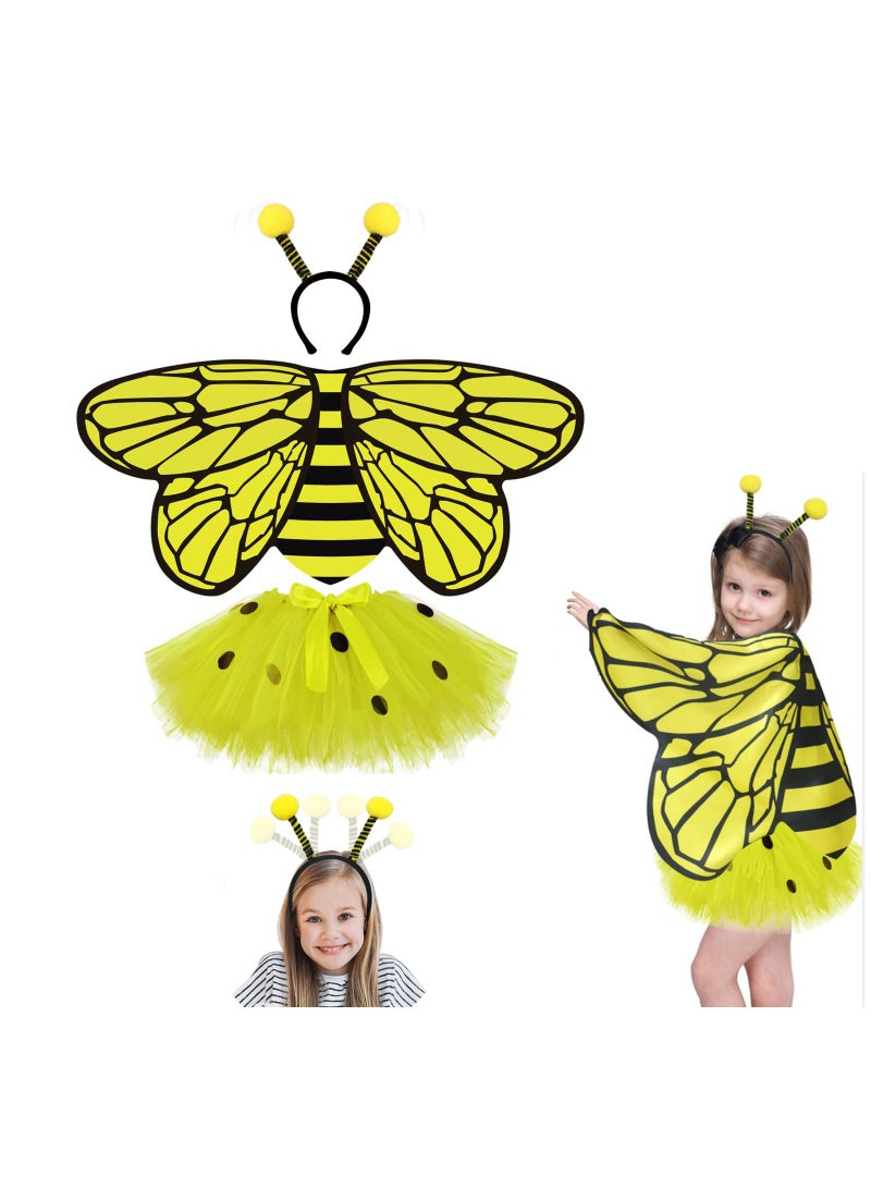 SYOSI Girls Bee Costume with Tutu and Headband 3Pcs Fairy Wings Toddler Toys Dress Up for Play for Kids 3 to 9 Bug Party Supplies - Image 1