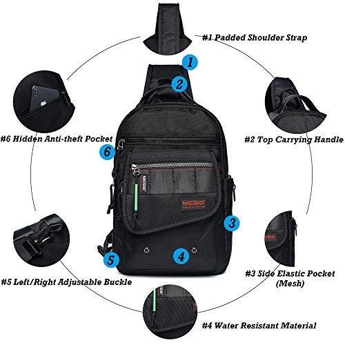 NICGID Sling Bags, Chest Shoulder Backpacks Crossbody Purse Outdoor Chest Bag Travel Backpack for Men Women (Black-385) - Image 3