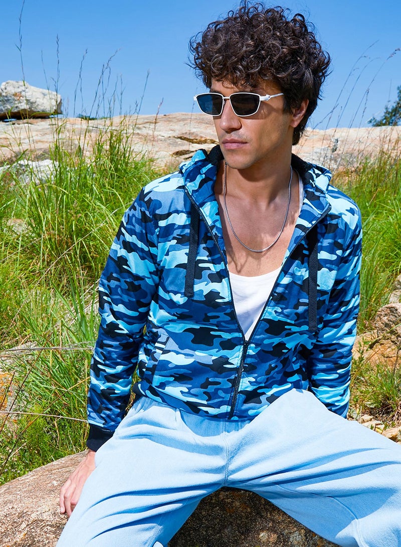 كامبوس سوترا Men's Blue Camouflage Hoodie With Insert Pocket  - Image 1