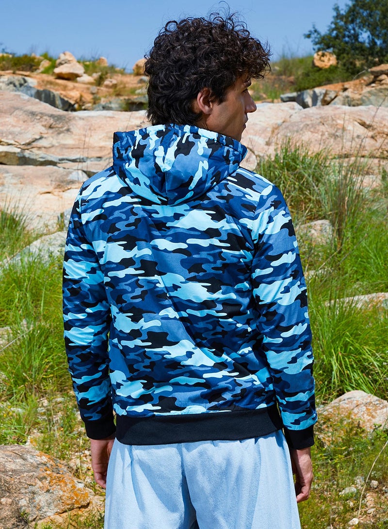 كامبوس سوترا Men's Blue Camouflage Hoodie With Insert Pocket  - Image 5