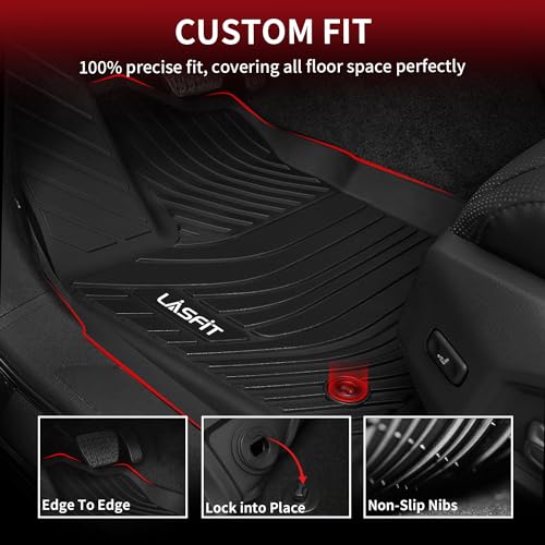 LASFIT Floor Mats for Toyota Tundra CrewMax Cab 2022-2024 Only, Custom Fit TPE All Weather Floor Liners 1st & 2nd Row Car Mats, Black - Image 2