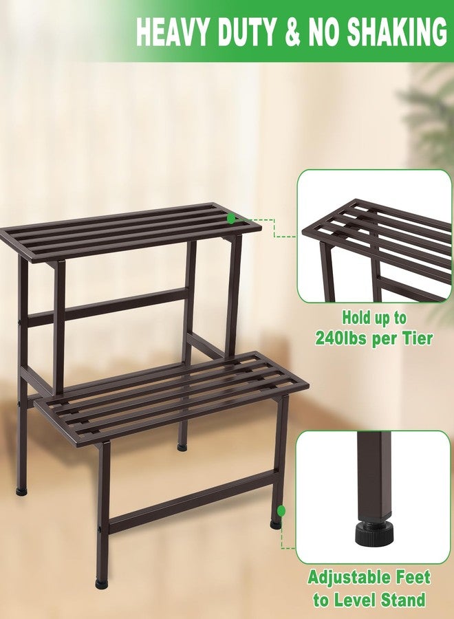 Dipion Heavy Duty Plant Stand Indoor,Outdoor Metal Plant Shelf,2 Tier Ladder Plant Stands for Multiple Plants,26" L x 20.25" H x 17.75" W,Coffee - Image 3