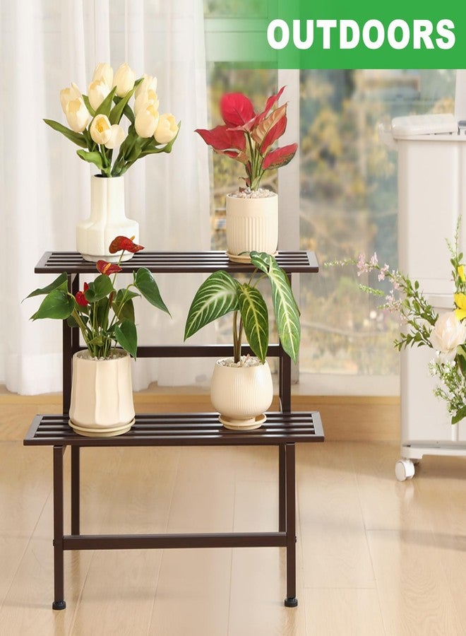 Dipion Heavy Duty Plant Stand Indoor,Outdoor Metal Plant Shelf,2 Tier Ladder Plant Stands for Multiple Plants,26" L x 20.25" H x 17.75" W,Coffee - Image 5