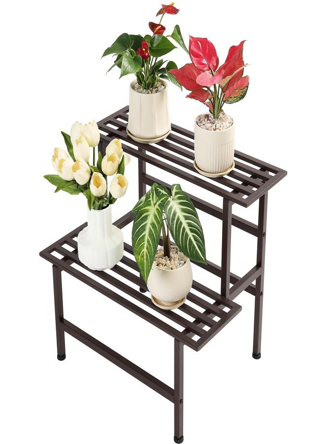 Dipion Heavy Duty Plant Stand Indoor,Outdoor Metal Plant Shelf,2 Tier Ladder Plant Stands for Multiple Plants,26" L x 20.25" H x 17.75" W,Coffee - Image 1