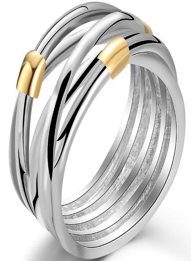 Jude Jewelers Retro Vintage Stainless Steel Silver Gold Two Tone Waved Braided Wrap Statement Ring (Silver Gold, 9) - Image 1