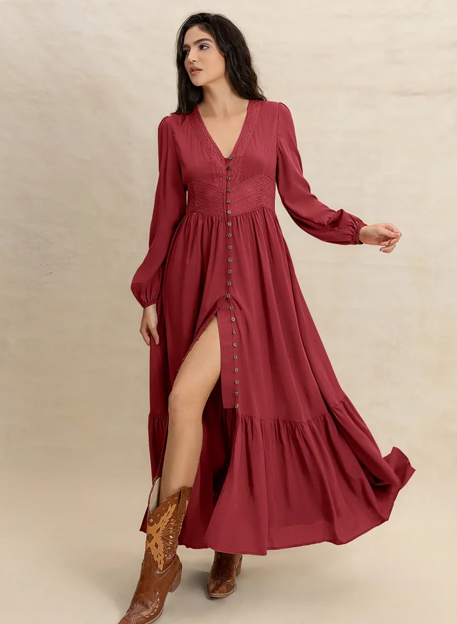 Take Two Take Two Women Burgundy Maxi Dress with Button Loop