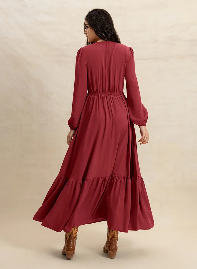 Take Two Take Two Women Burgundy Maxi Dress with Button Loop