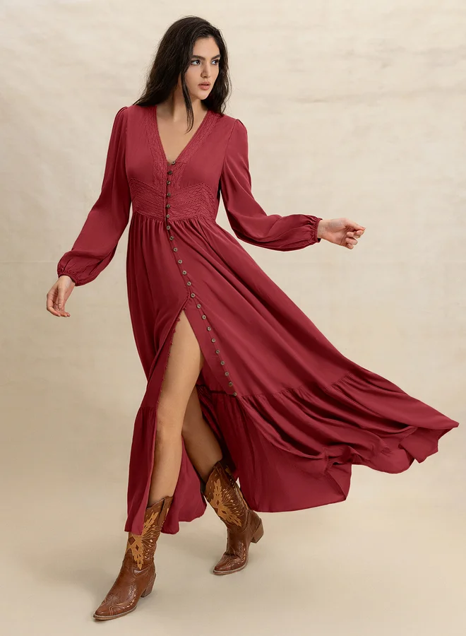 Take Two Take Two Women Burgundy Maxi Dress with Button Loop