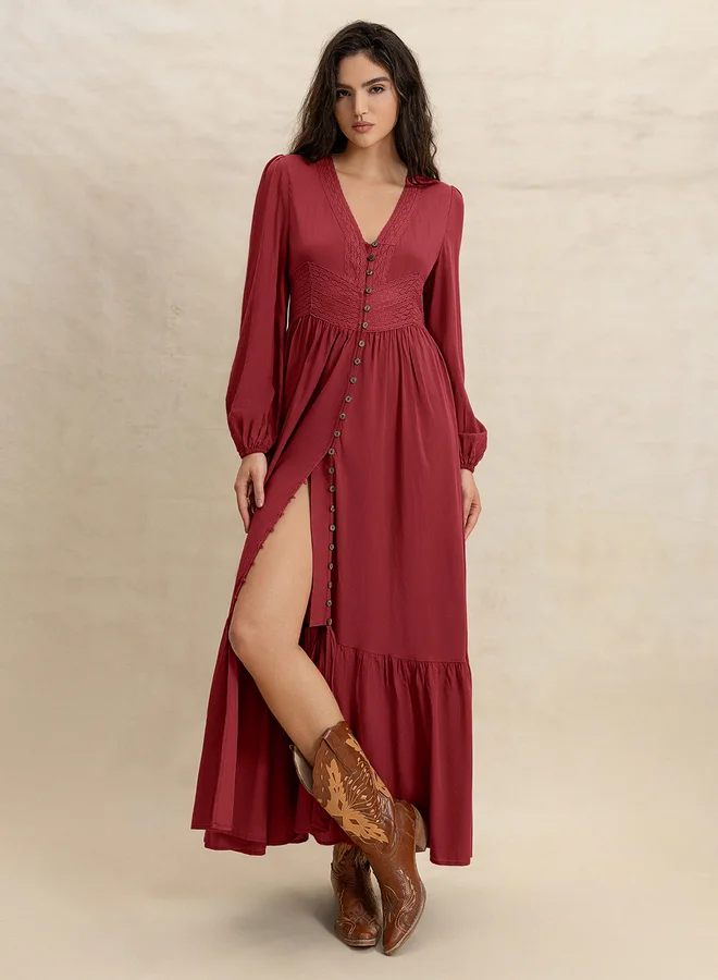 Take Two Take Two Women Burgundy Maxi Dress with Button Loop
