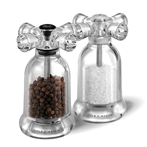COLE & MASON COLE MASON Tap Salt and Pepper Grinder Set Acrylic Mills Include Precision Mechanisms and Premium Sea Salt and Peppercorns