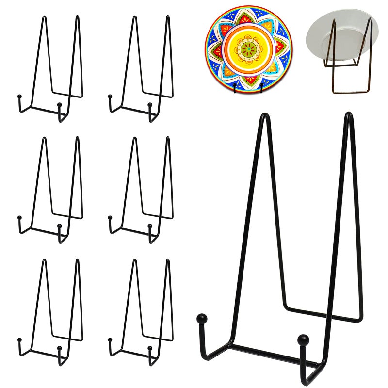 Goalfly 7 Pack 8 Inch Large Plate Stands for Display Metal Black Plate Holder Display Stand Picture Frame Stands for Book Photo Easel Decorative Plates