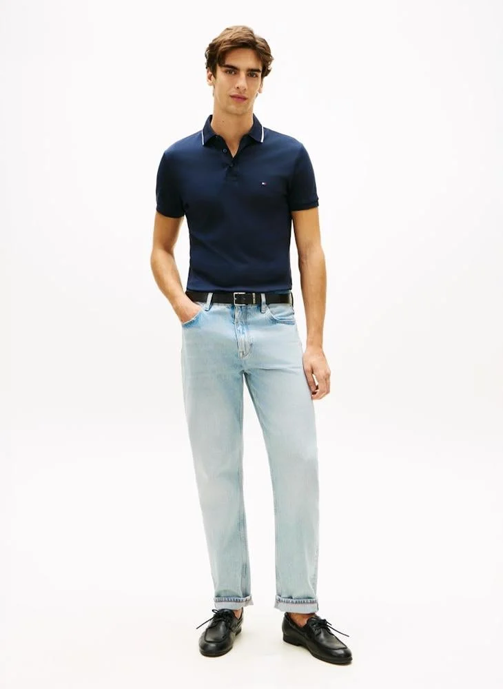 TOMMY HILFIGER  Slim Fit Tipped Interlock Knit Polo Shirt for Men | Best Price UAE