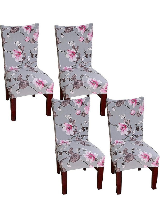 House of Quirk Polyester Elastic Stretch Removable Washable Short Dining Chair Cover Protector Seat Slipcover (4, Grey Pink Flower) - Image 1
