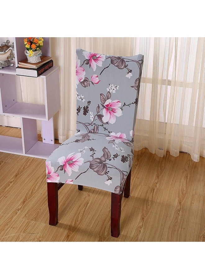 House of Quirk Polyester Elastic Stretch Removable Washable Short Dining Chair Cover Protector Seat Slipcover (4, Grey Pink Flower) - Image 2