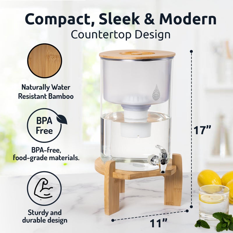 Invigorated Water موزع مياه قلوية معاد شحن pH – فلتر مياه زجاجي خالٍ من BPA بسعة 36 كوب، 360 لتر عمر فلتر طويل (بامبو كلاسيك) - Image 3