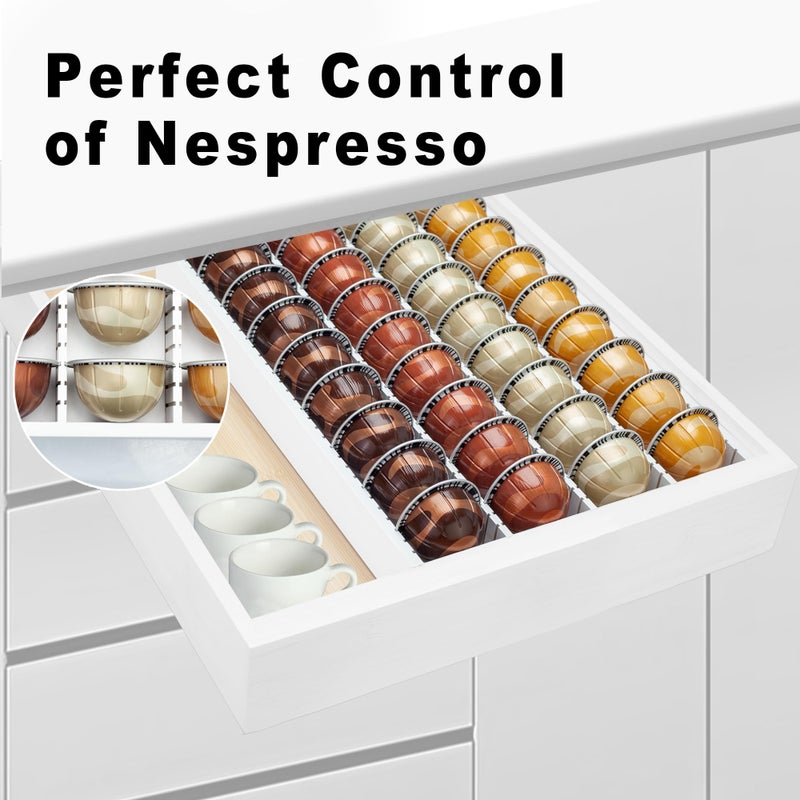 MinBoo Bamboo Coffee Pod Storage Holder Drawer Insert for Counter Compatible with Vertuoline Capsules for Kitchen, Home, Office, Coffee Station,white - Image 2