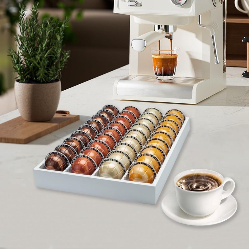 MinBoo Bamboo Coffee Pod Storage Holder Drawer Insert for Counter Compatible with Vertuoline Capsules for Kitchen, Home, Office, Coffee Station,white - Image 5