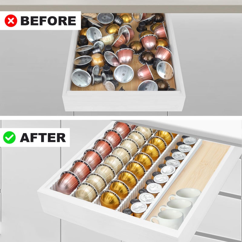 MinBoo Bamboo Coffee Pod Storage Holder Drawer Insert for Counter Compatible with Vertuoline Capsules for Kitchen, Home, Office, Coffee Station,white - Image 3