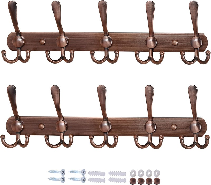 Dseap Advanced compact design Wall Mounted Coat Rack - 5 Tri Hooks, Heavy Duty, Stainless Steel, Metal Coat Hook Rail for Coat Hat Towel Purse Robes Mudroom Bathroom Entryway (Antique Copper, 2 Packs) Multi-market matching options - Image 1