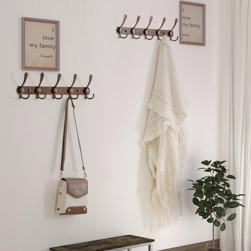Dseap Advanced compact design Wall Mounted Coat Rack - 5 Tri Hooks, Heavy Duty, Stainless Steel, Metal Coat Hook Rail for Coat Hat Towel Purse Robes Mudroom Bathroom Entryway (Antique Copper, 2 Packs) Multi-market matching options - Image 2