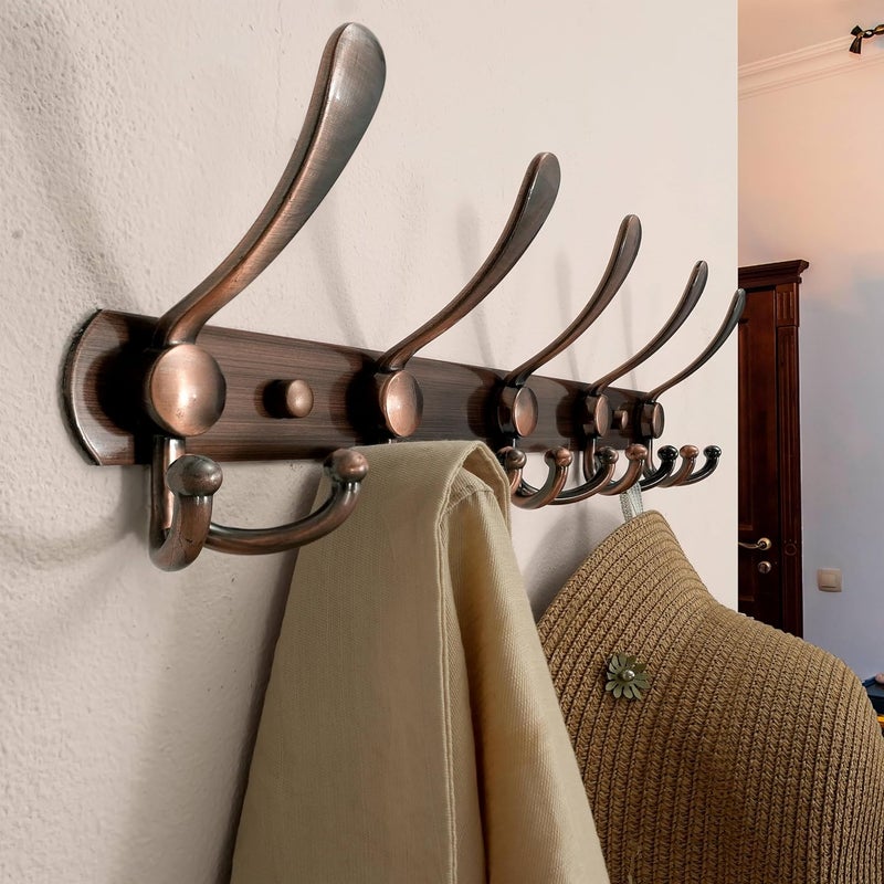 Dseap Advanced compact design Wall Mounted Coat Rack - 5 Tri Hooks, Heavy Duty, Stainless Steel, Metal Coat Hook Rail for Coat Hat Towel Purse Robes Mudroom Bathroom Entryway (Antique Copper, 2 Packs) Multi-market matching options - Image 3