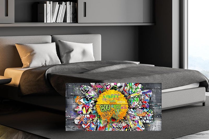 SIXTTART Yellow Flower Wall Decor for Living Room - Graffiti Canvas Wall Art for Dining Room Ready To Hang Size 40" x 20" - Image 2