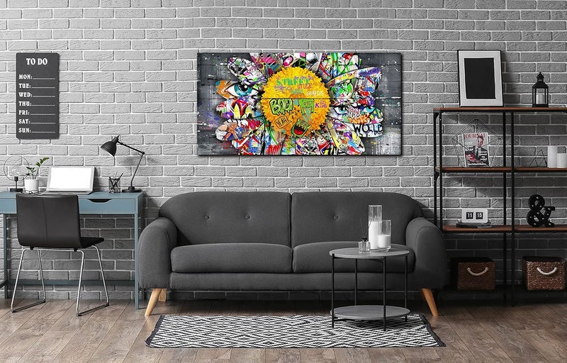 SIXTTART Yellow Flower Wall Decor for Living Room - Graffiti Canvas Wall Art for Dining Room Ready To Hang Size 40" x 20" - Image 4