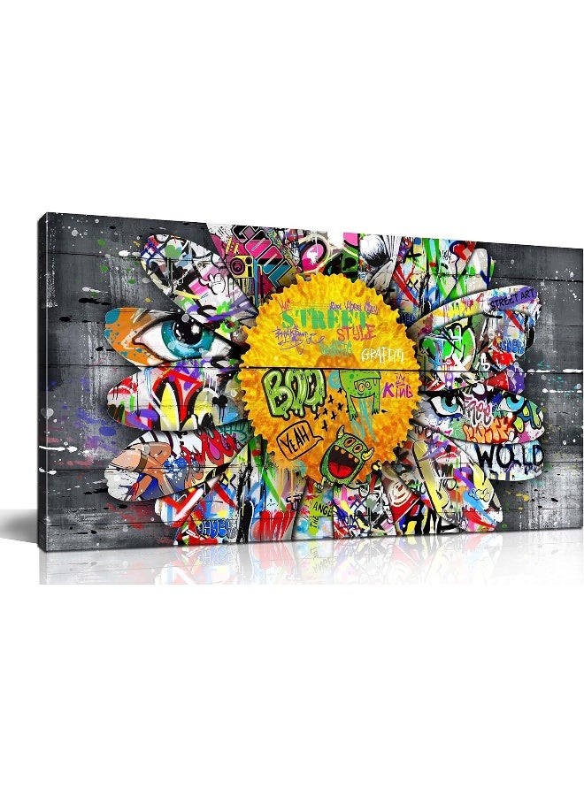 SIXTTART Yellow Flower Wall Decor for Living Room - Graffiti Canvas Wall Art for Dining Room Ready To Hang Size 40" x 20" - Image 1